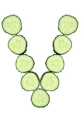 Image showing Vegetable Alphabet of chopped cucumber  - letter V