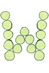 Image showing Vegetable Alphabet of chopped cucumber  - letter W