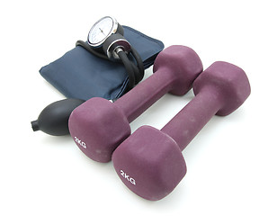 Image showing Stethoscope and dumbbell 