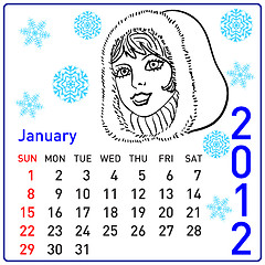 Image showing 2012 year calendar in vector. January.