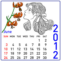 Image showing 2012 year calendar in vector. June.