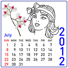 Image showing 2012 year calendar in vector. July.