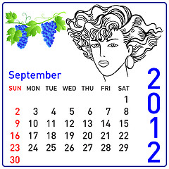 Image showing 2012 year calendar in vector. September.