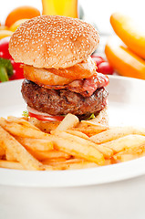 Image showing classic hamburger sandwich and fries