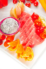 Image showing mixed plate of fresh sliced fruits