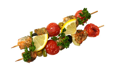 Image showing salmon on a skewer