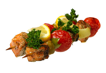 Image showing salmon on a skewer