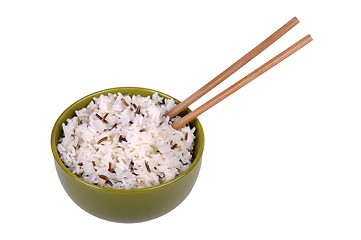 Image showing rice in a bowl with chopsticks