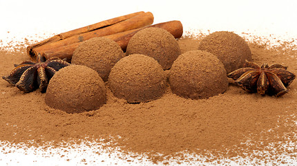 Image showing chocolate truffles with cinnamon and star anise