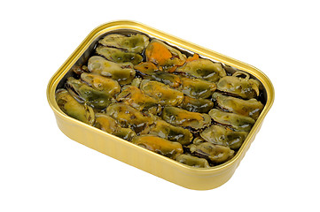 Image showing Mussels in a tin isolated on white