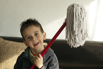 Image showing Children who clean the floor