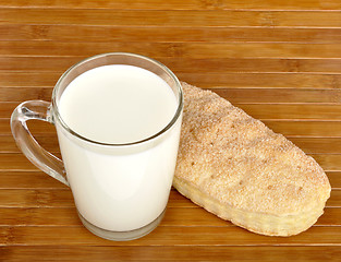 Image showing puff cake and a glass of milk