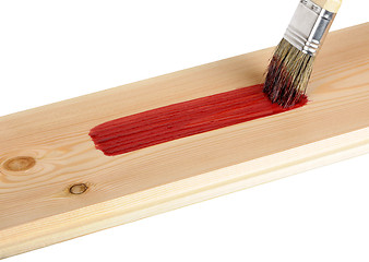 Image showing painted wooden board with red paint