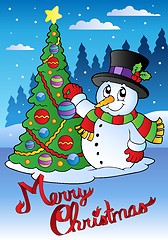 Image showing Merry Christmas card with snowman 1