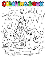 Image showing Coloring book two seals with tree