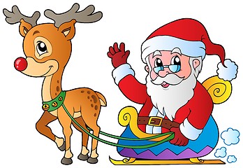 Image showing Santa Claus with sledge and deer