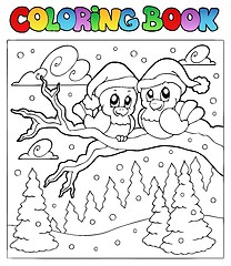 Image showing Coloring book two winter birds