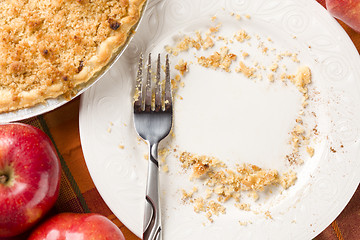 Image showing Overhead of Pie, Apples and Copy Spaced Crumbs on Plate