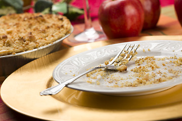 Image showing Apple Pie and Empty Plate with Remaining Crumbs