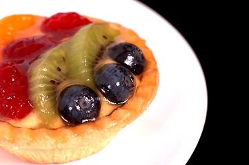 Image showing Fruit tart on white plate 5