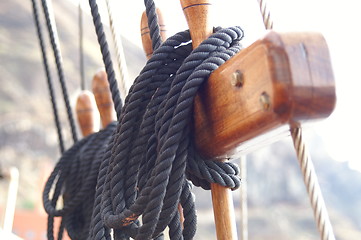 Image showing ship tower, crows nest, ropes