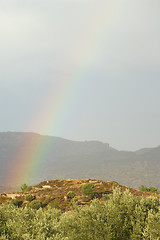 Image showing Rainbow in blue sky of greece
