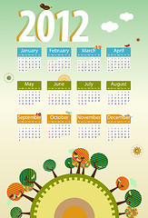 Image showing Calendar 2012 environmental retro planet with trees,birds,flower
