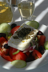 Image showing salad and wine