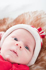 Image showing Newborn baby in chritstmas hat