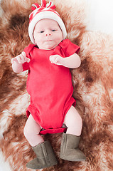 Image showing Newborn baby in chritstmas hat