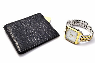 Image showing Black wallet and watch