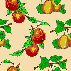 Image showing Seamless wallpaper with peaches and pears.