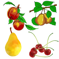 Image showing set of pear fruits cherry and peach