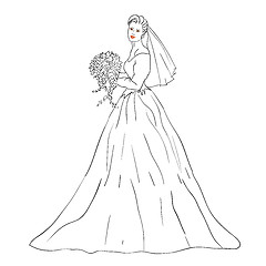 Image showing Bride in wedding dress white with bouquet