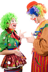 Image showing A couple of cheerful clowns