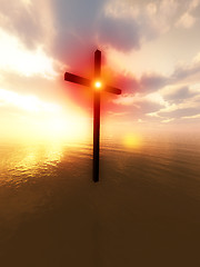 Image showing Floating Cross Over The Sea