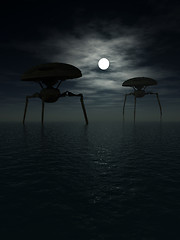 Image showing Alien Tripods In Ocean