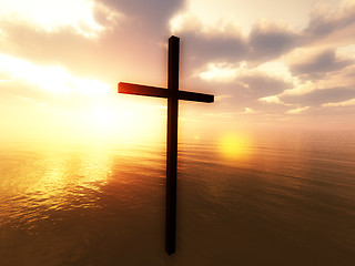 Image showing Floating Cross Over The Sea