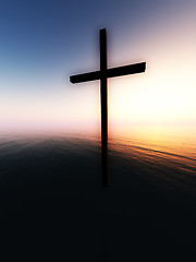 Image showing Floating Cross Over The Sea