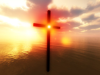 Image showing Floating Cross Over The Sea