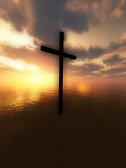 Image showing Floating Cross Over The Sea