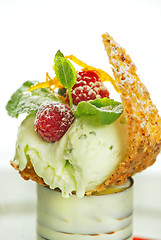 Image showing Dessert with mint ice cream