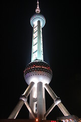 Image showing Illuminated Shanghai tv tower at night