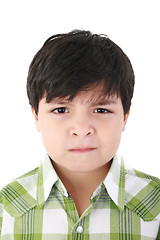 Image showing Portrait of beautiful little boy with serious look isolated on w