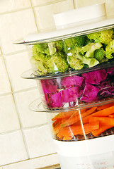 Image showing Colorful vegetables in steamer