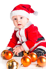 Image showing little cute baby gnome in red