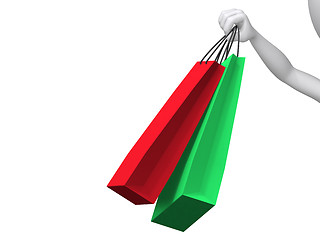 Image showing 3d illustration of hand holding colorful shopping bags 