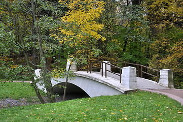 Image showing Bridge over a ravine in autumn park