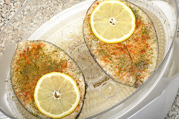 Image showing steak fish in food steamer