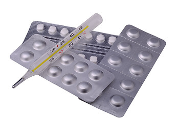 Image showing thermometer and pills